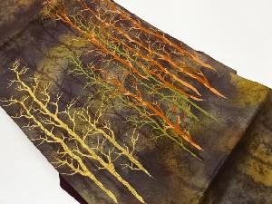 引箔枯れ木模様織出し名古屋帯